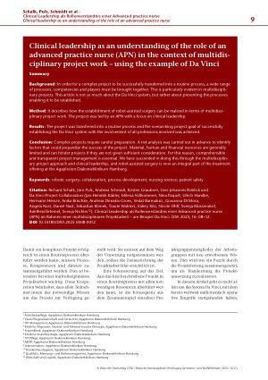 Vorschauseite 2: Clinical Leadership als Rollenverständnis einer Advanced practice nurse (APN) im Rahmen einer multidisziplinären Projektarbeit – am Beispiel Da Vinci
