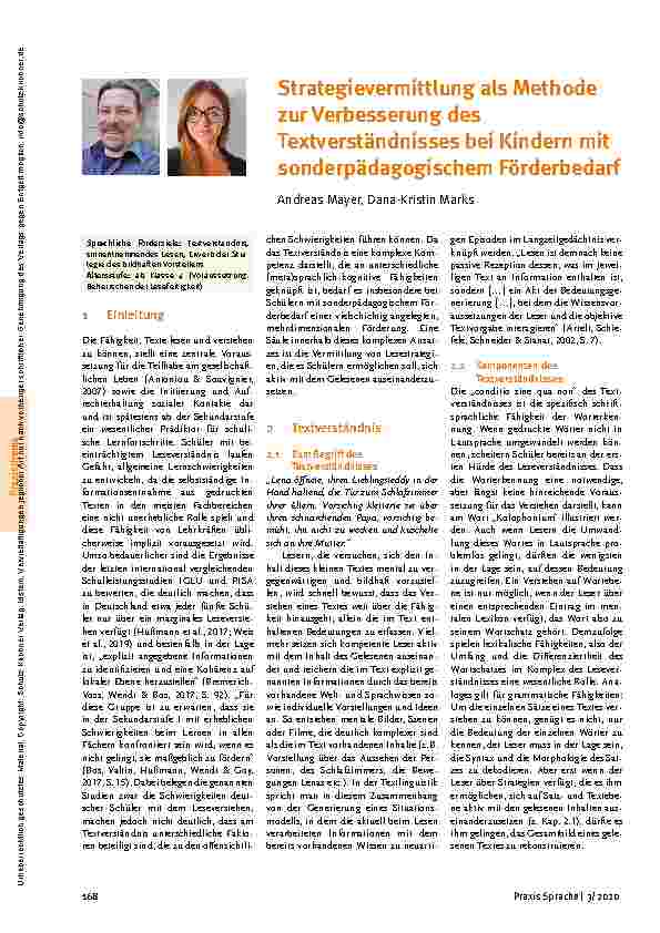 Vorschauseite 1: Strategievermittlung als Methode zur Verbesserung des Textverständnisses bei Kindern mit sonderpädagogischem Förderbedarf