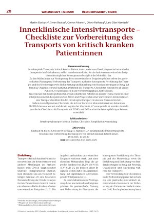 Vorschauseite 1: Innerklinische Intensivtransporte – Checkliste zur Vorbereitung des Transports von kritisch kranken Patient: innen