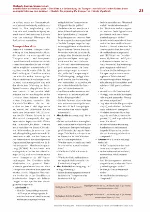 Vorschauseite 4: Innerklinische Intensivtransporte – Checkliste zur Vorbereitung des Transports von kritisch kranken Patient: innen