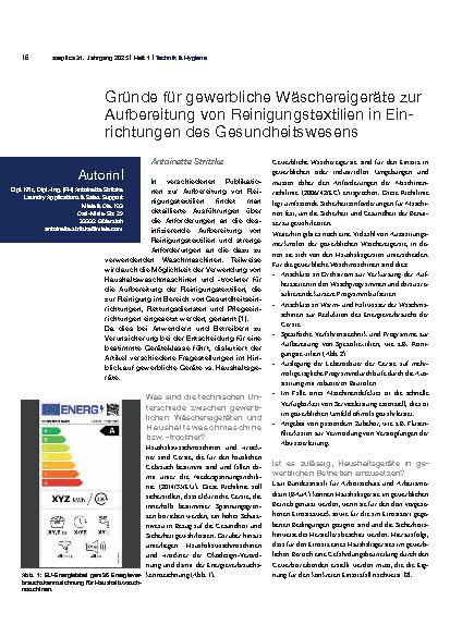 Vorschauseite 1: Gründe für gewerbliche Wäschereigeräte zur Aufbereitung von Reinigungstextilien in Einrichtungen des Gesundheitswesens