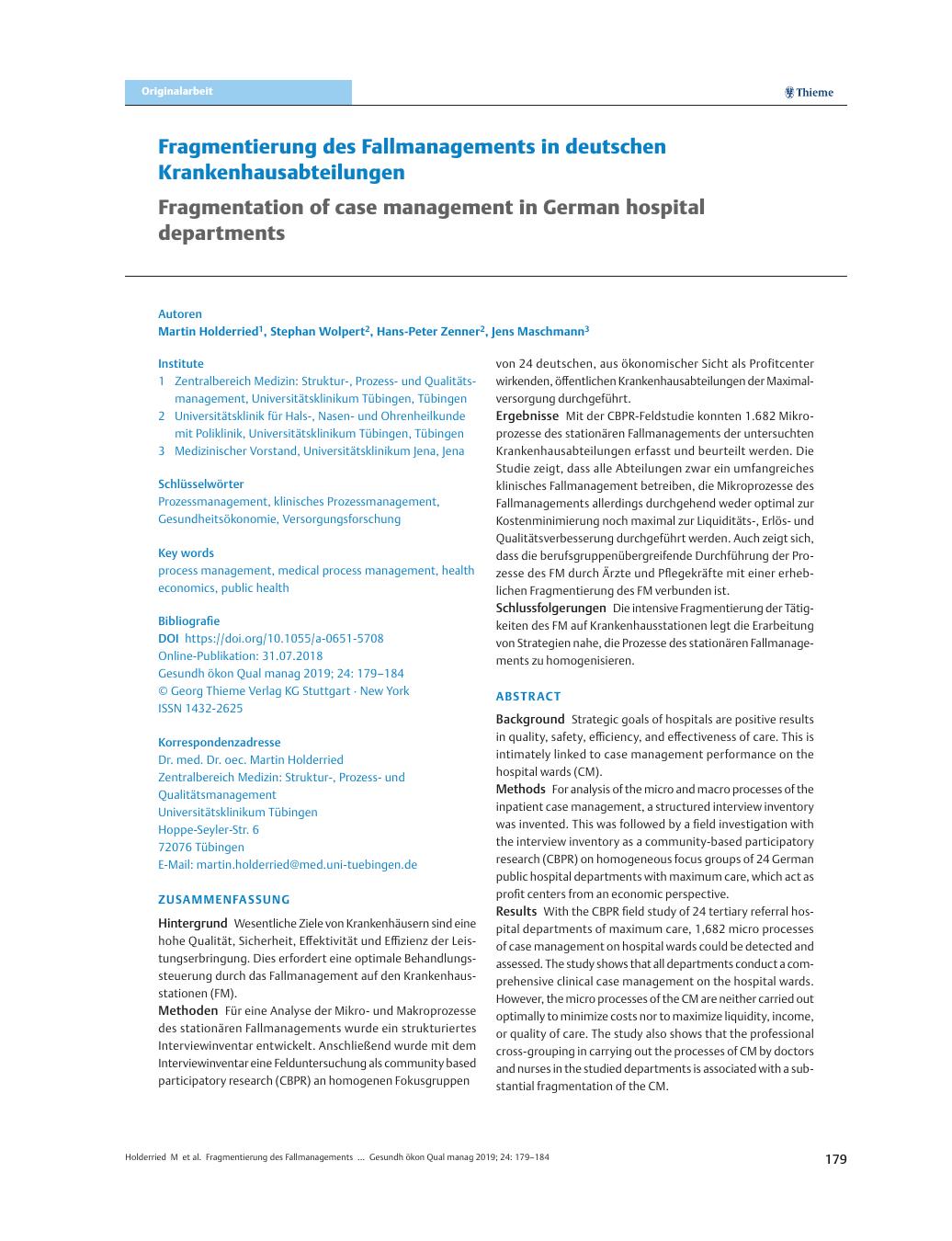 Vorschauseite 1: Fragmentierung des Fallmanagements in deutschen Krankenhausabteilungen