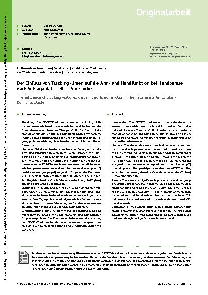 Vorschauseite 1: Der Einfluss von Tracking-Uhren auf die Armund Handfunktion bei Hemiparese nach Schlaganfall – RCT Pilotstudie