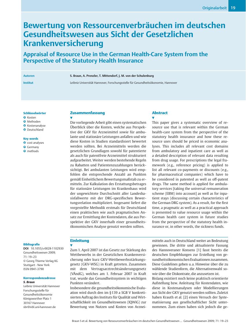 Vorschauseite 1: Bewertung von Ressourcenverbräuchen im deutschen Gesundheitswesen aus Sicht der Gesetzlichen Krankenversicherung