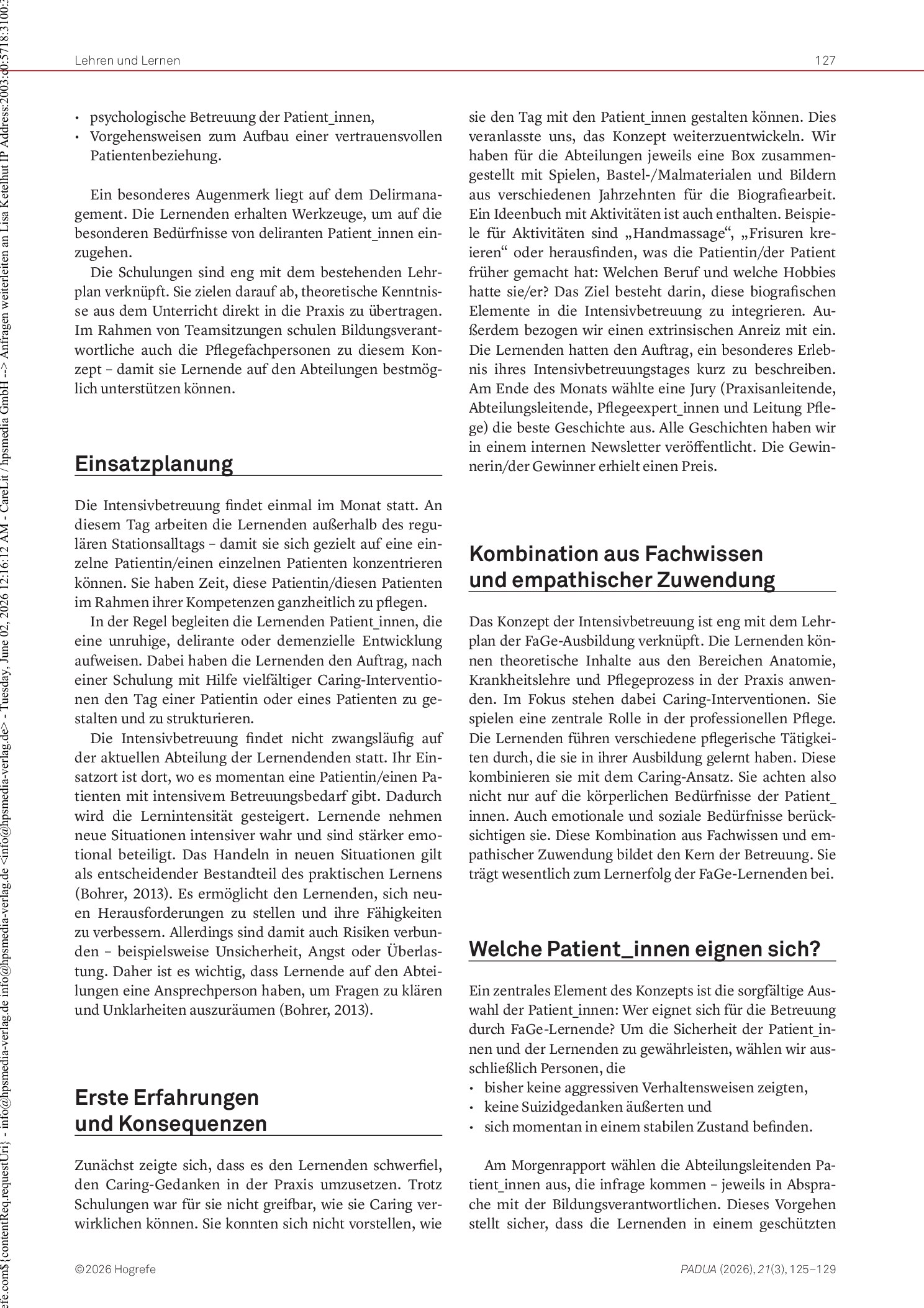 Vorschauseite 3: „Intensivbetreuung durch FaGe-Lernende“ – ein prämiertes Berufsbildungskonzept