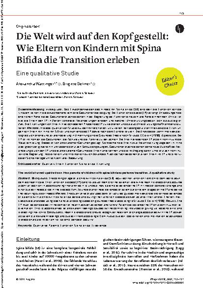 Vorschauseite 1: Die Welt wird auf den Kopf gestellt: Wie Eltern von Kindern mit Spina Bifida die Transition erleben