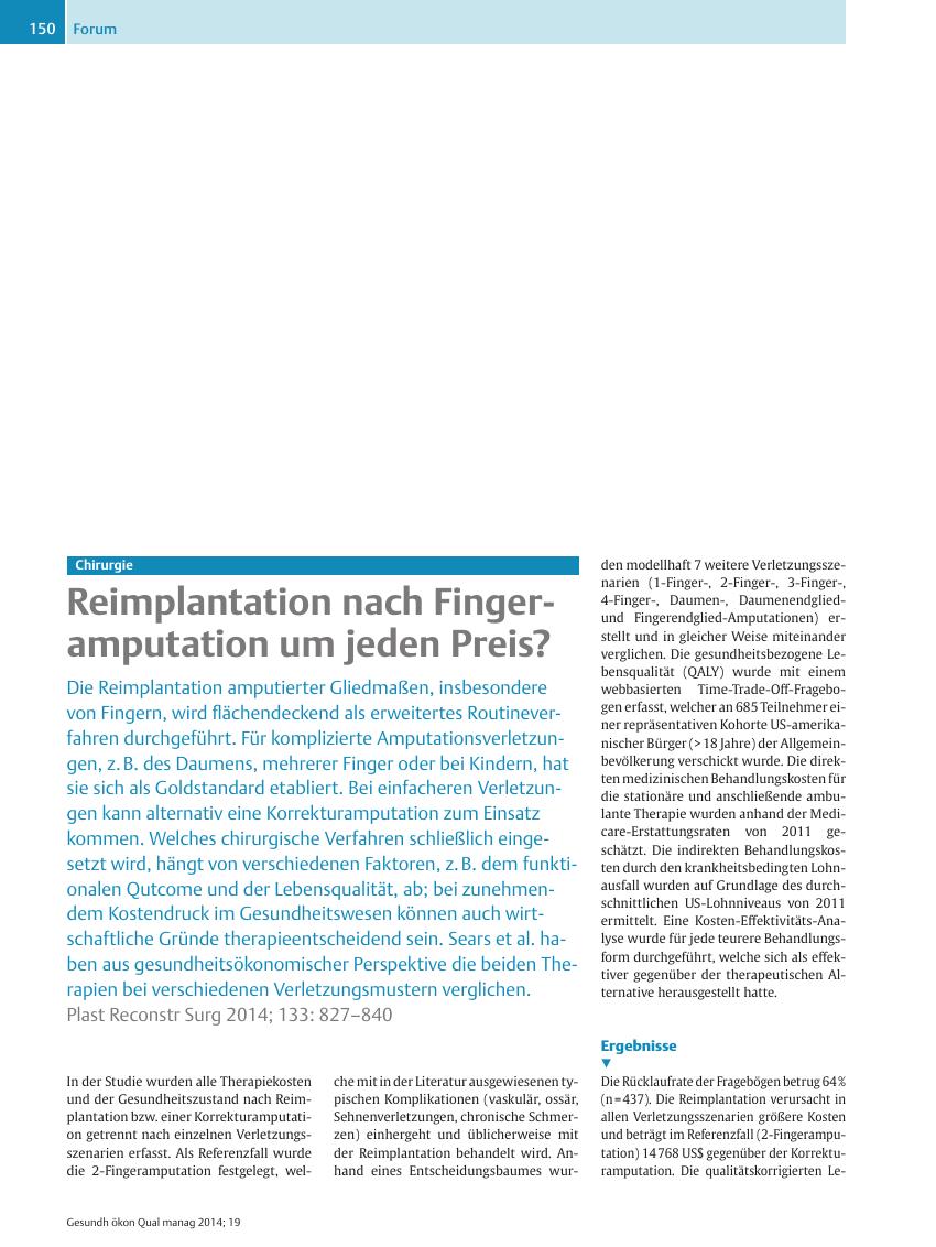 Vorschauseite 1: Chirurgie – Reimplantation nach Fingeramputation um jeden Preis?