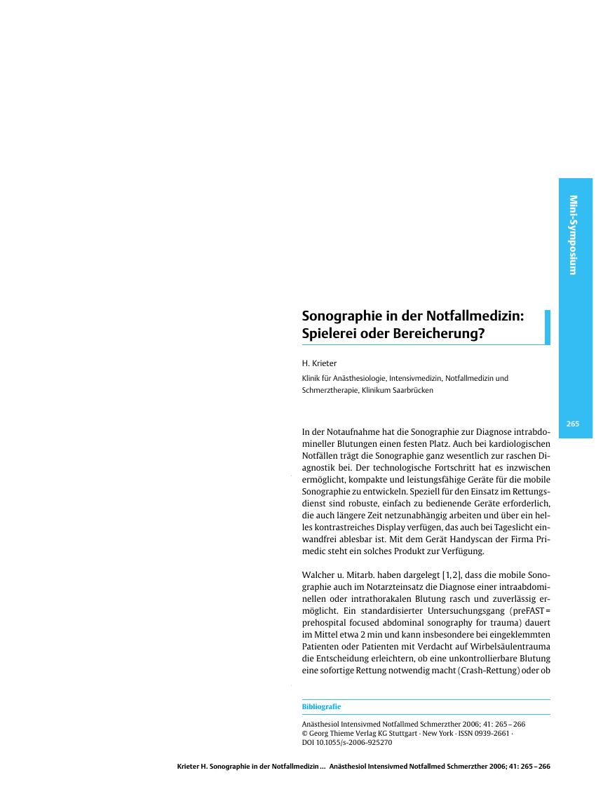 Vorschauseite 1: Sonographie in der Notfallmedizin: Spielerei oder Bereicherung?