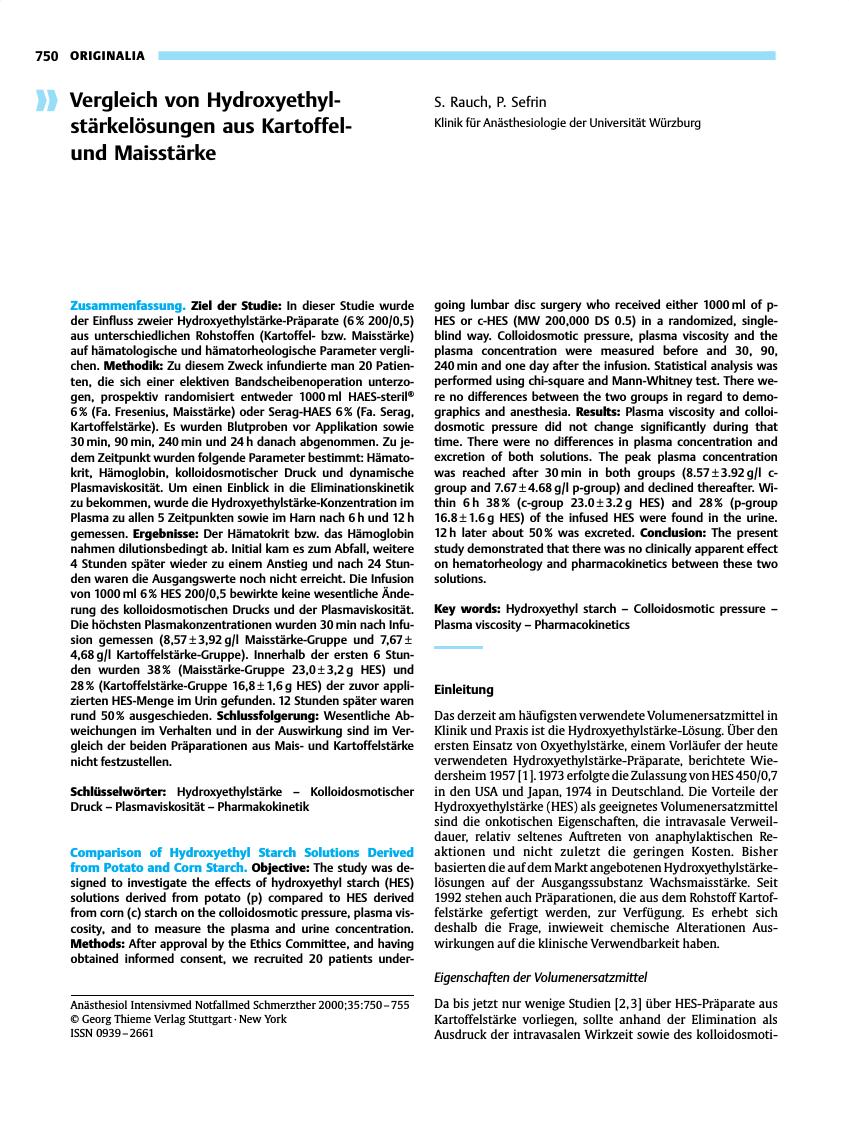 Vorschauseite 1: Vergleich von Hydroxyethyl-stärkelösungen aus Kartoffelund Maisstärke