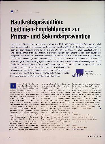 Vorschauseite 1: Hautkrebsprävention: Leitlinien-Empfehlungen zur Primärund Sekundärprävention
