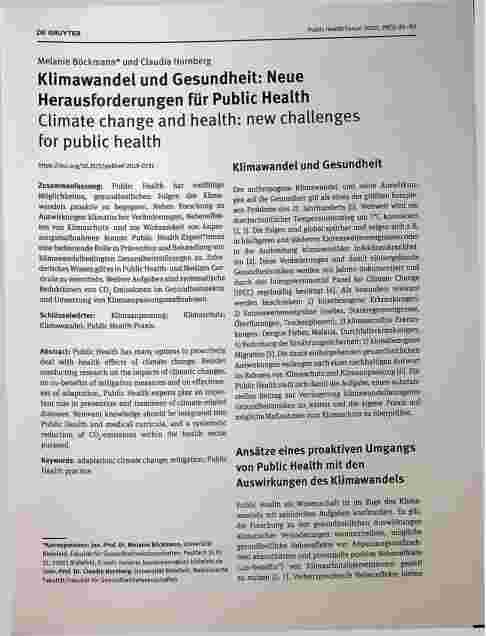 Vorschauseite 1: Klimawandel und Gesundheit: Neue Herausforderungen für Public Health