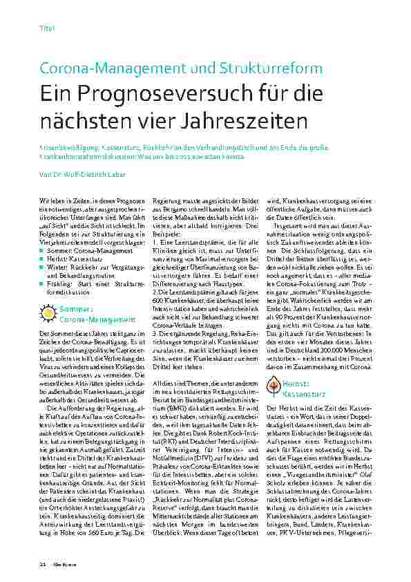 Vorschauseite 1: Corona-Management und Strukturreform: Ein Prognoseversuch für die nächsten vier Jahreszeiten