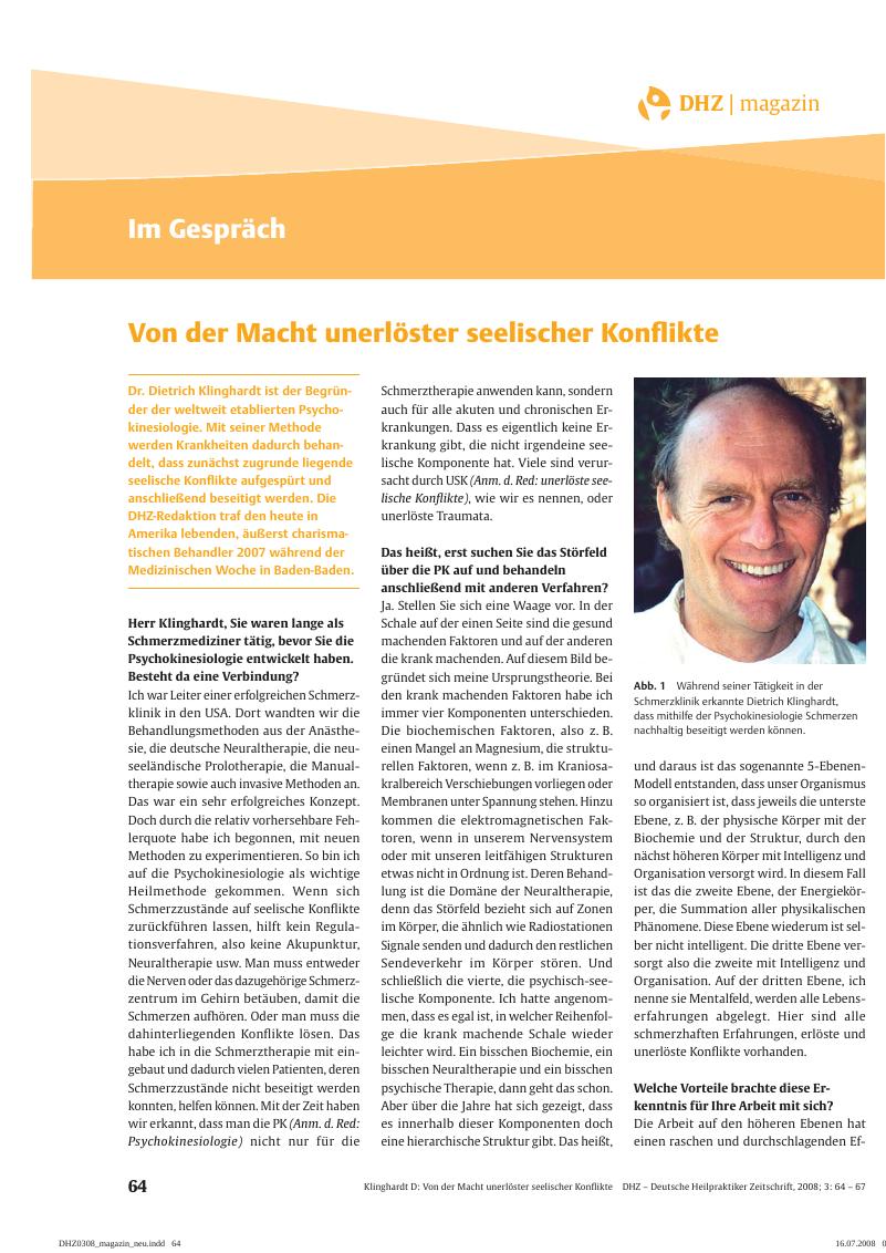 Vorschauseite 1: Von der Macht unerlöster seelischer Konflikte: Interview mit Dr. Dietrich Klinghardt