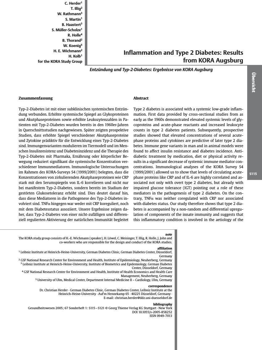 Vorschauseite 1: Inflammation and Type 2 Diabetes: Results from KORA Augsburg