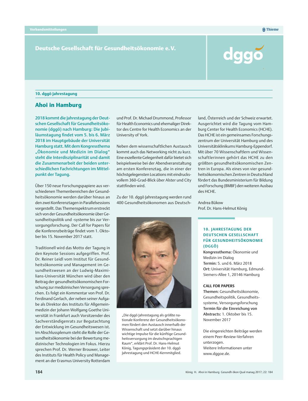 Vorschauseite 1: 10. dggö Jahrestagung – Ahoi in Hamburg