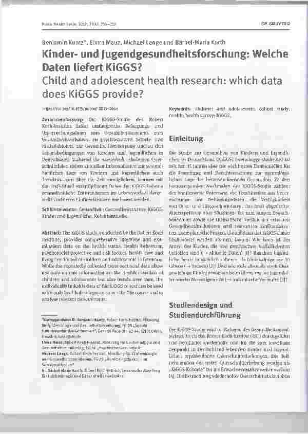 Vorschauseite 1: Kinderund Jugendgesundheitsforschung: Welche Daten liefert KiGGS?