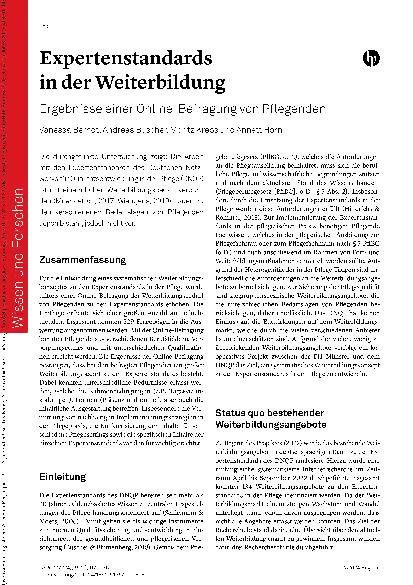 Vorschauseite 1: Expertenstandards in der Weiterbildung: Ergebnisse einer Online-Befragung von Pflegenden