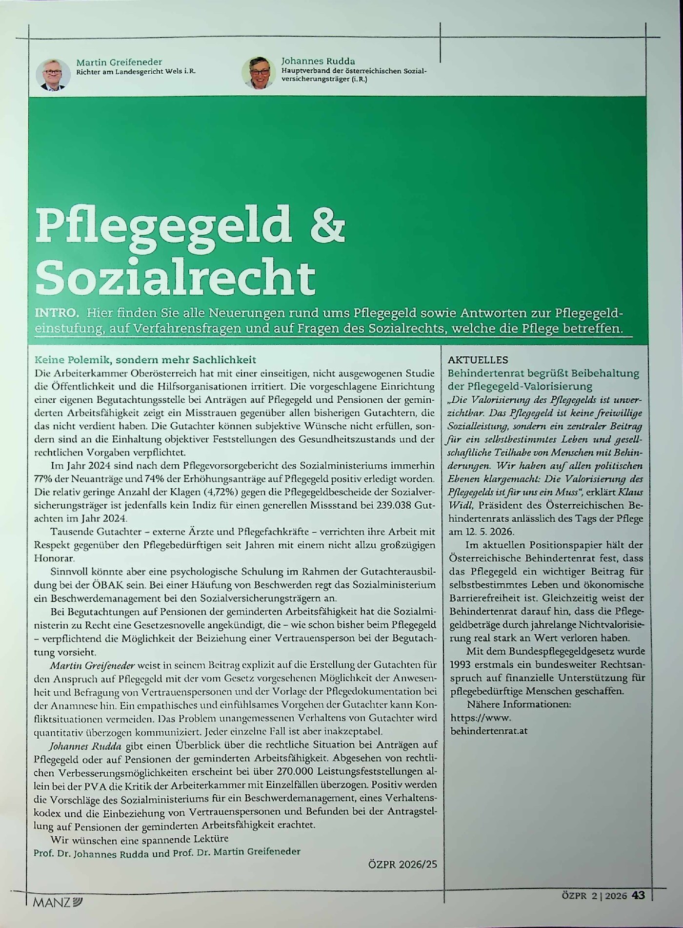 Vorschauseite 1: Pflegegeldbegutachtung – zwei Seiten einer Medaille