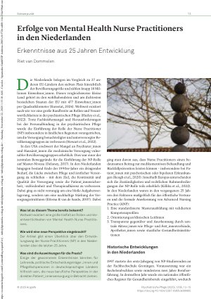 Vorschauseite 1: Erfolge von Mental Health Nurse Practitioners in den Niederlanden Erkenntnisse aus 25 Jahren Entwicklung