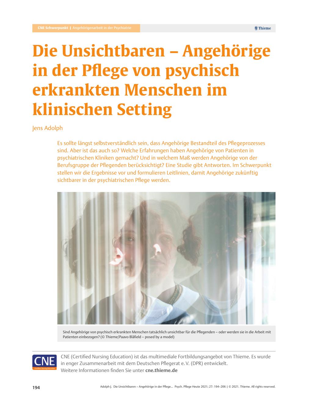 Vorschauseite 1: Die Unsichtbaren – Angehörige in der Pflege von psychisch erkrankten Menschen im klinischen Setting