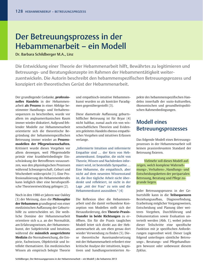 Vorschauseite 1: Der Betreuungsprozess in der Hebammenarbeit – ein Modell