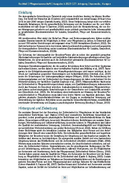 Vorschauseite 2: Einschätzung der Zufriedenheit von Bewohner*innen in Seniorenheimen Eine Instrumentenvalidierungsstudie