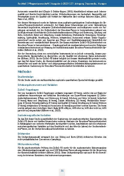 Vorschauseite 3: Einschätzung der Zufriedenheit von Bewohner*innen in Seniorenheimen Eine Instrumentenvalidierungsstudie