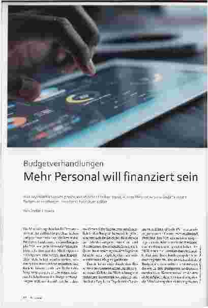 Vorschauseite 1: Budgetverhandlungen: Mehr Personal will finanziert sein.