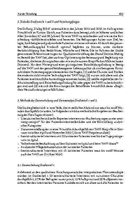Vorschauseite 3: AUS DER FORSCHUNG Beurteilung der Lebensqualität durch (hoch-)betagte Menschen nach einer Transkatheter-Aortenklappen-Implantation (TAVI)
