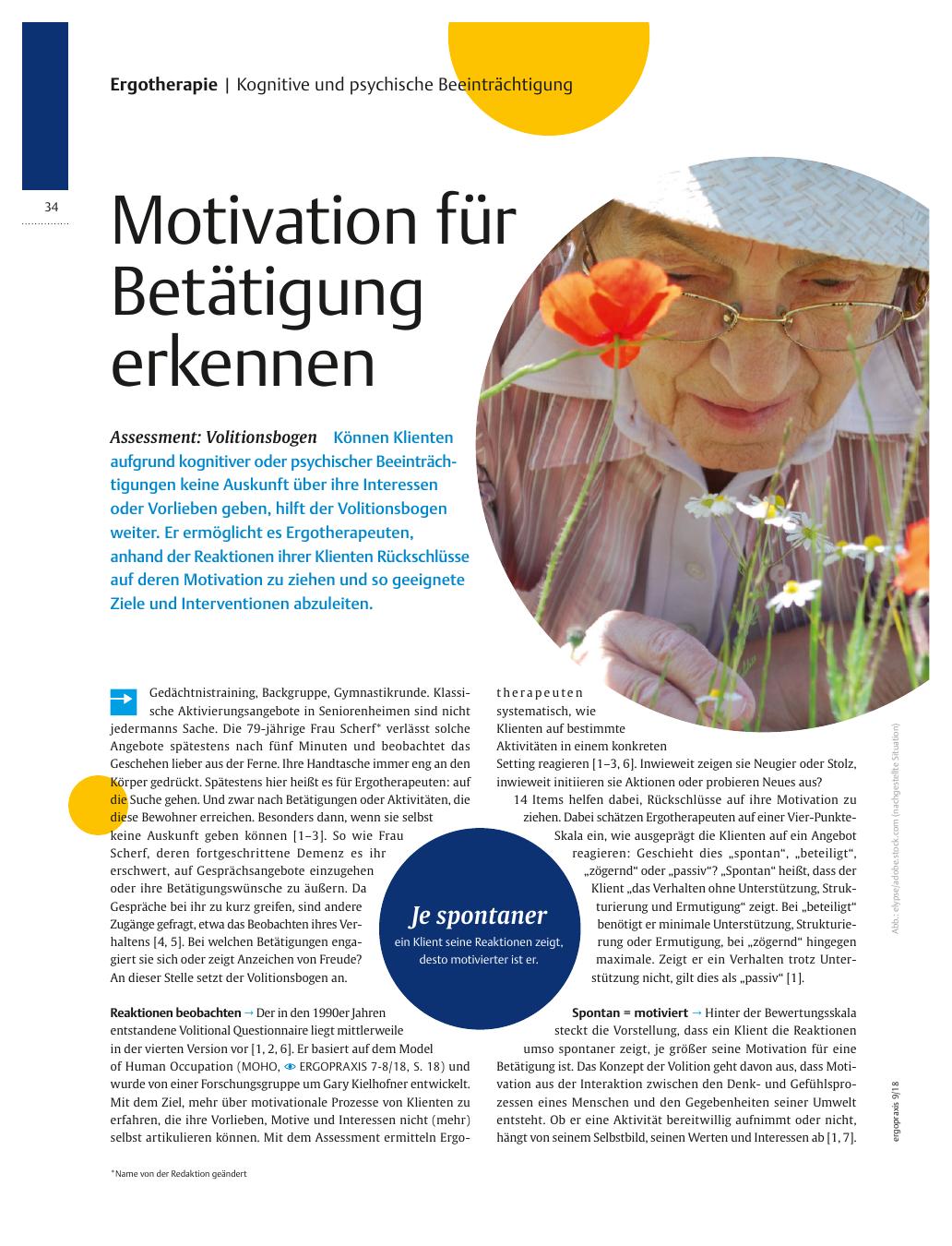 Vorschauseite 1: Assessment: Volitionsbogen ? Motivation für Betätigung erkennen