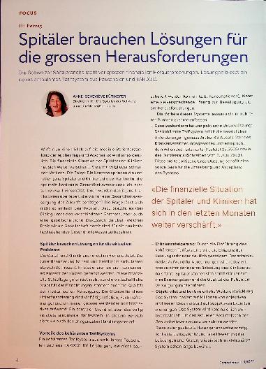 Vorschauseite 1: Spitäler brauchen Lösungen für die großen Herausforderungen