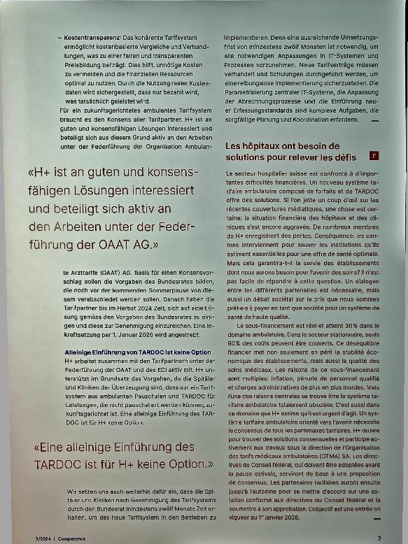 Vorschauseite 2: Spitäler brauchen Lösungen für die großen Herausforderungen