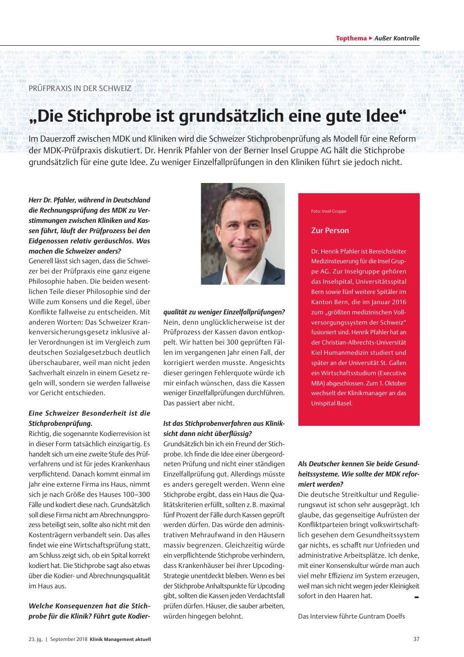Vorschauseite 1: Prüfpraxis in der Schweiz: „Die Stichprobe ist grundsätzlich eine gute Idee“