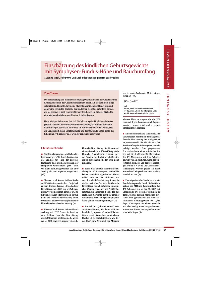 Vorschauseite 1: Einschätzung des kindlichen Geburtsgewichts mit Symphysen-Fundus-Höhe und Bauchumfang
