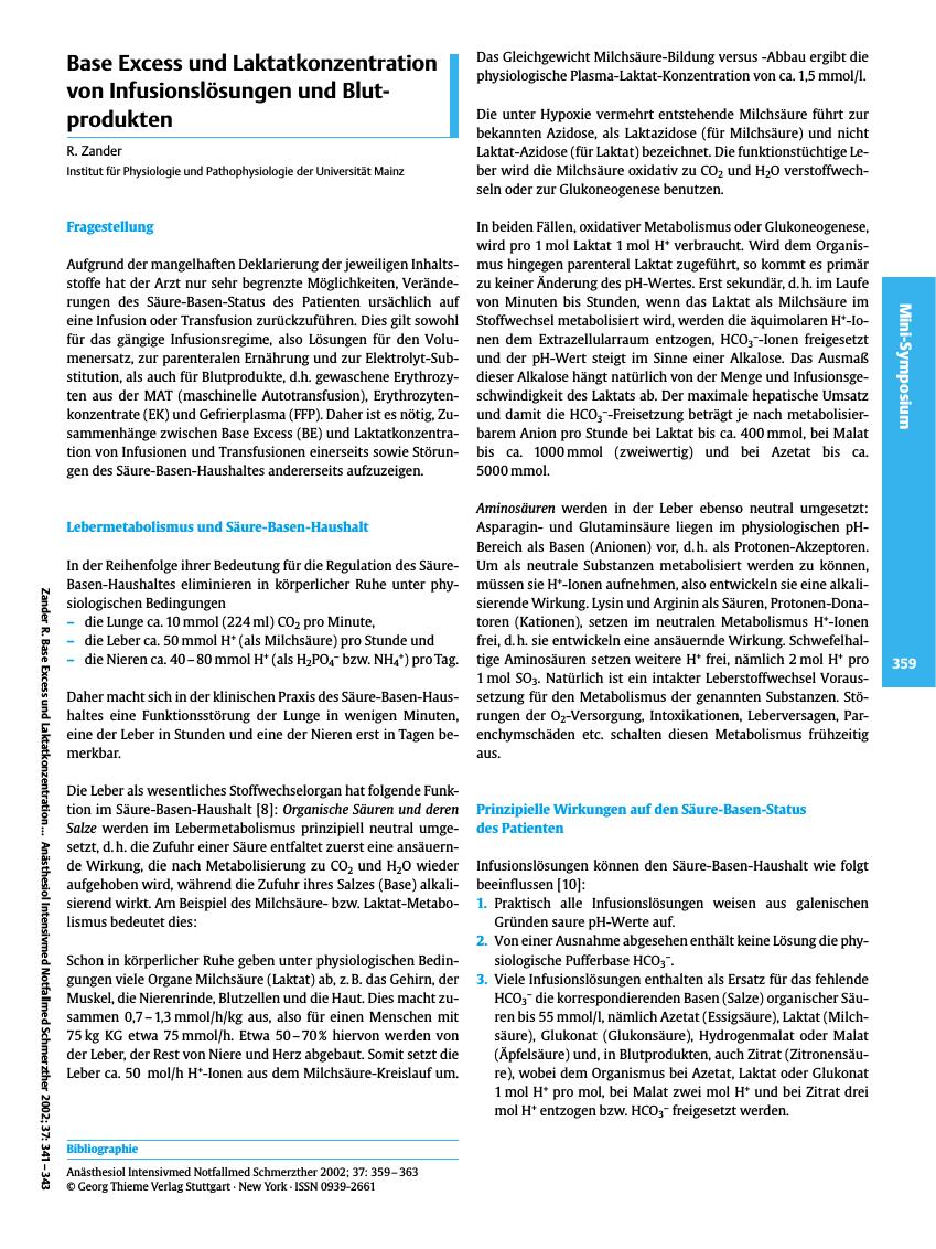 Vorschauseite 1: Base Excess und Laktatkonzentration von Infusionslösungen und Blutprodukten