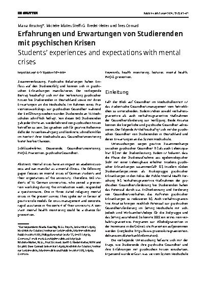 Vorschauseite 1: Erfahrungen und Erwartungen von Studierenden mit psychischen Krisen