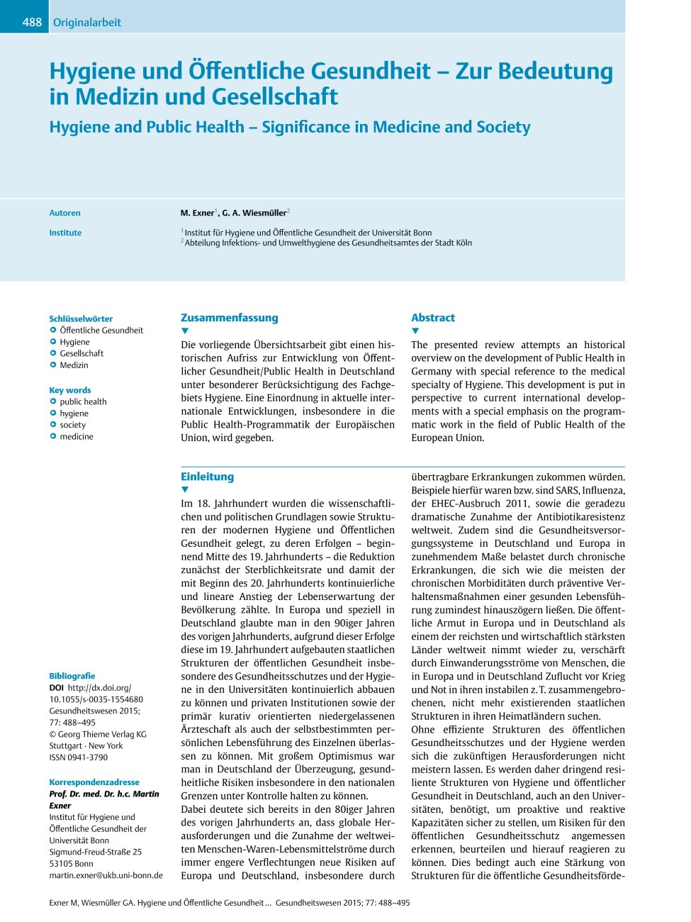Vorschauseite 1: Hygiene und Öffentliche Gesundheit – Zur Bedeutung in Medizin und Gesellschaft