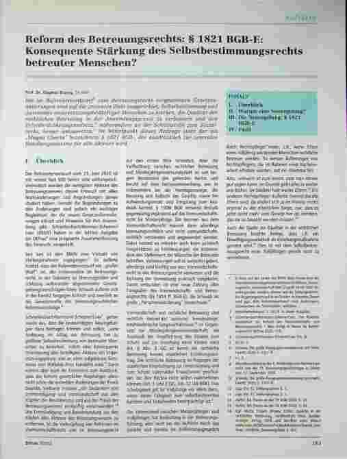 Vorschauseite 1: Reform des Betreuungsrechts: § 1821 BGB-E: Konsequente Stärkung des Selbstbestimmungsrechts betreuter Menschen?