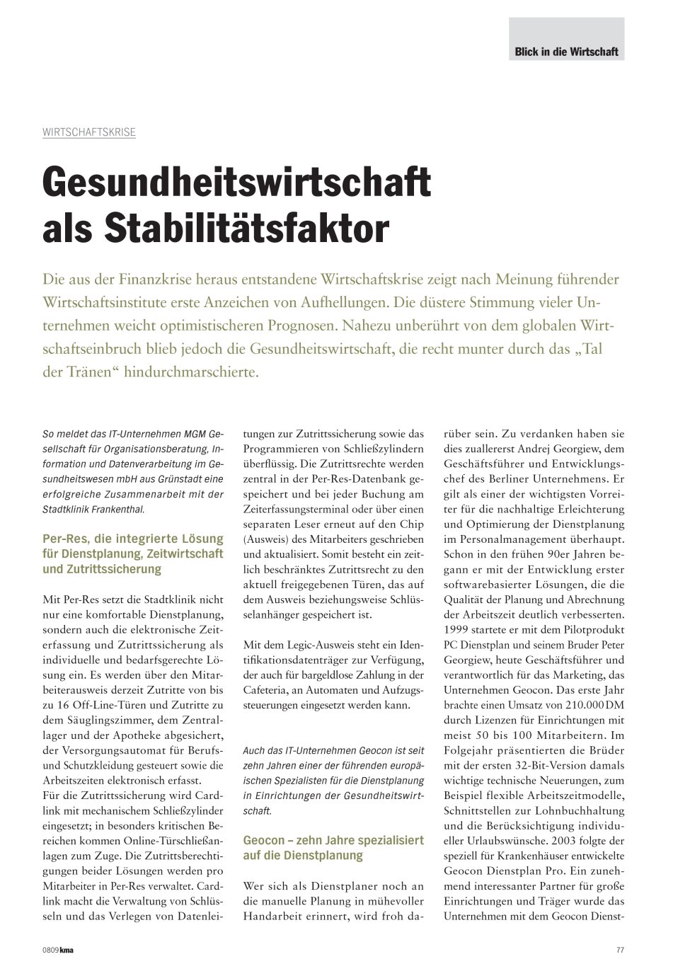 Vorschauseite 1: Gesundheitswirtschaft als Stabilitätsfaktor