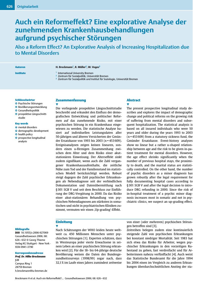 Vorschauseite 1: Auch ein Reformeffekt? Eine explorative Analyse der zunehmenden Krankenhausbehandlungen aufgrund psychischer Störungen