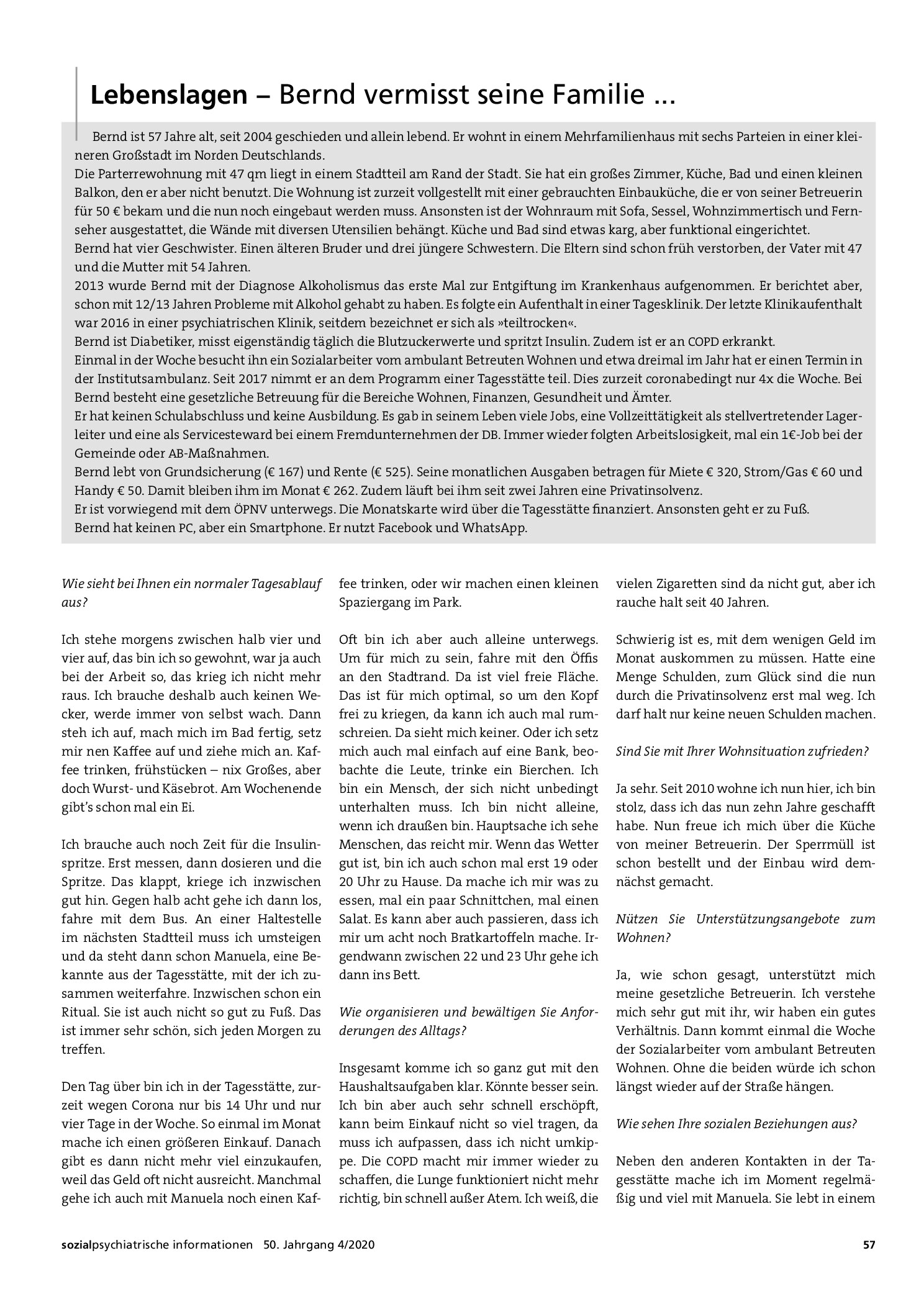 Vorschauseite 1: Lebenslagen – Bernd vermisst seine Familie