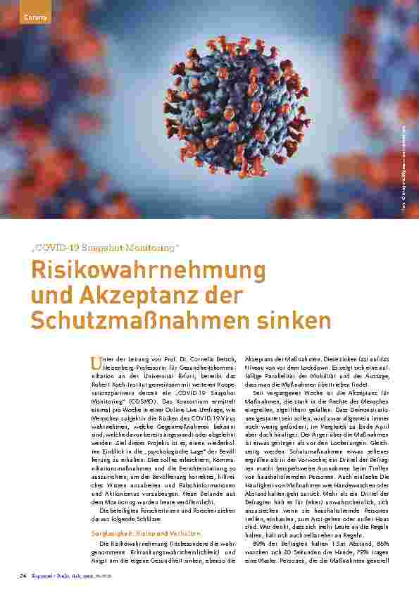 Vorschauseite 1: COVID-19 Snapshot Monitoring: Risikowahrnehmung und Akzeptanz der Schutzmaßnahmen sinken
