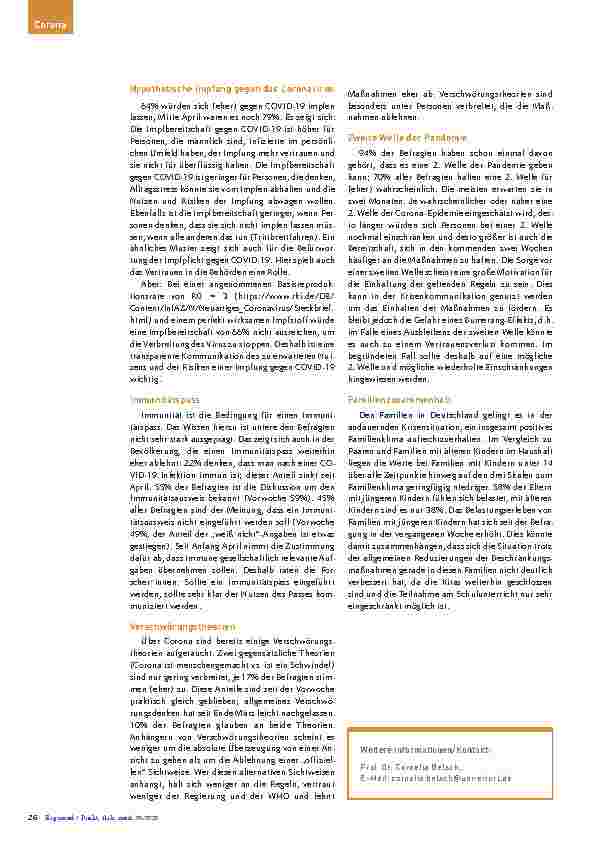 Vorschauseite 3: COVID-19 Snapshot Monitoring: Risikowahrnehmung und Akzeptanz der Schutzmaßnahmen sinken
