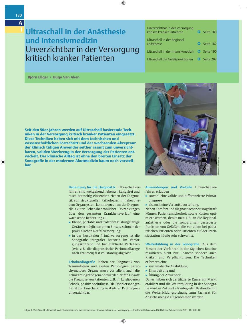 Vorschauseite 1: Ultraschall in der Anästhesie und Intensivmedizin – Unverzichtbar in der Versorgung kritisch kranker Patienten