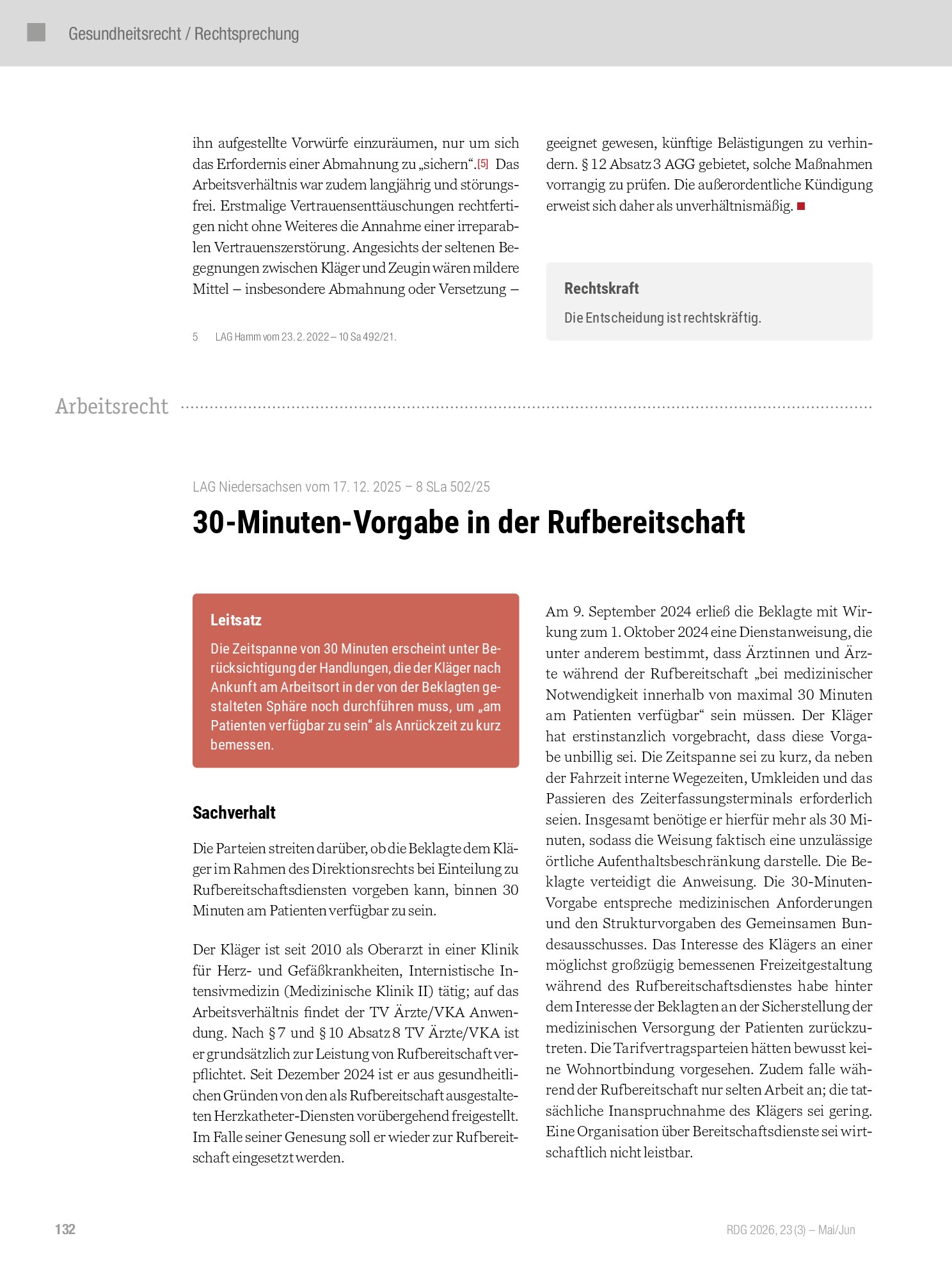 Vorschauseite 1: 30‑Minuten‑Vorgabe in der Rufbereitschaft