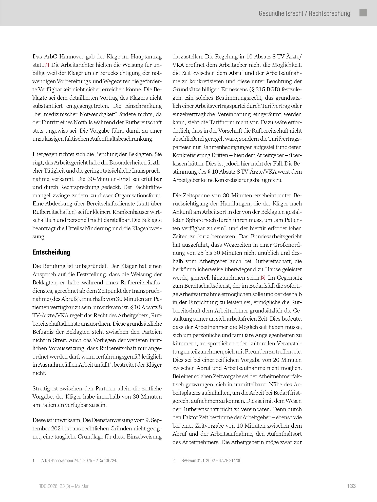 Vorschauseite 2: 30‑Minuten‑Vorgabe in der Rufbereitschaft