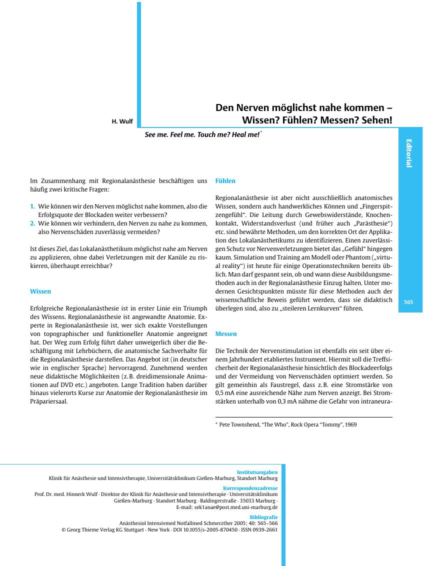 Vorschauseite 1: Den Nerven möglichst nahe kommen - Wissen? Fühlen? Messen? Sehen!