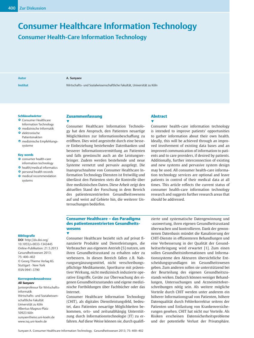Vorschauseite 1: Consumer Healthcare Information Technology