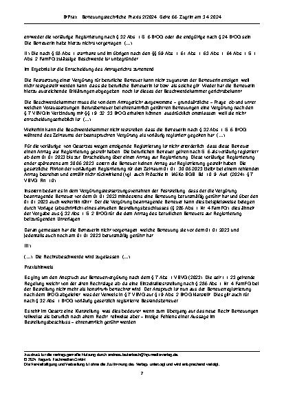 Vorschauseite 2: Zur Vergütung Schlagworte: Erfordernis des Nachweises der beruflichen Betreuungsführung im Vergütungsverfahren