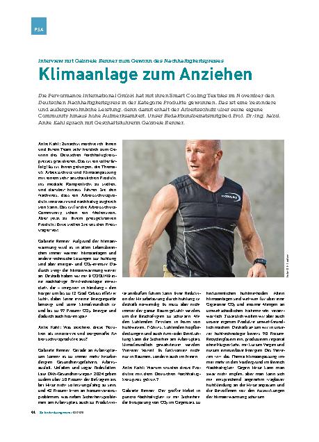 Vorschauseite 1: Interview mit Gabriele Renner zum Gewinn des Nachhaltigkeitspreises Klimaanlage zum Anziehen